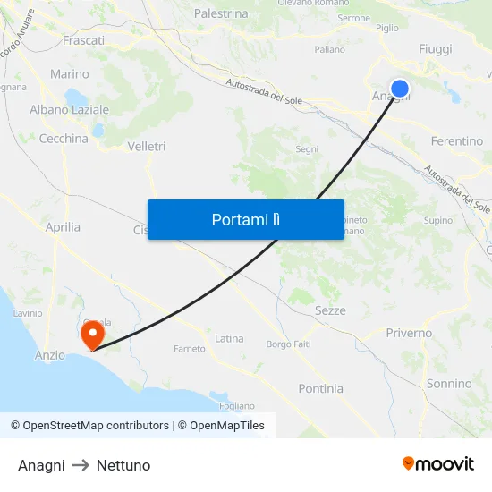 Anagni to Nettuno map