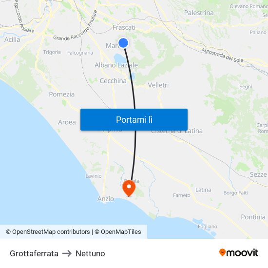 Grottaferrata to Nettuno map