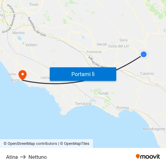 Atina to Nettuno map