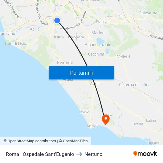 Roma | Ospedale Sant'Eugenio to Nettuno map