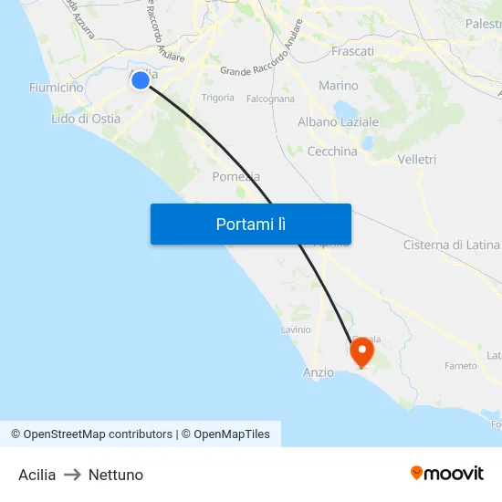 Acilia to Nettuno map