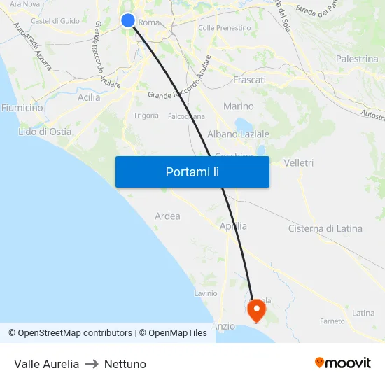 Valle Aurelia to Nettuno map