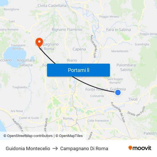 Guidonia Montecelio to Campagnano Di Roma map