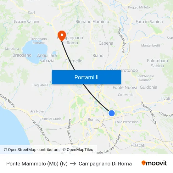 Ponte Mammolo (Mb) (Iv) to Campagnano Di Roma map