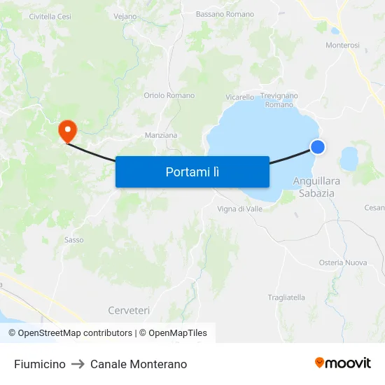 Fiumicino to Canale Monterano map