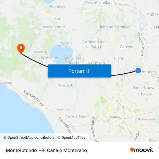 Monterotondo to Canale Monterano map