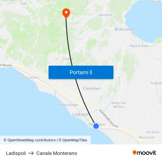 Ladispoli to Canale Monterano map