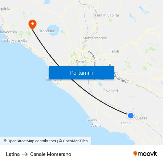 Latina to Canale Monterano map