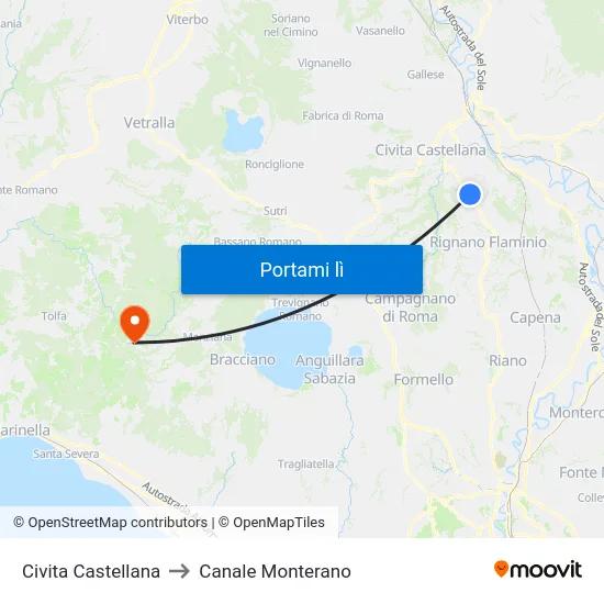 Civita Castellana to Canale Monterano map