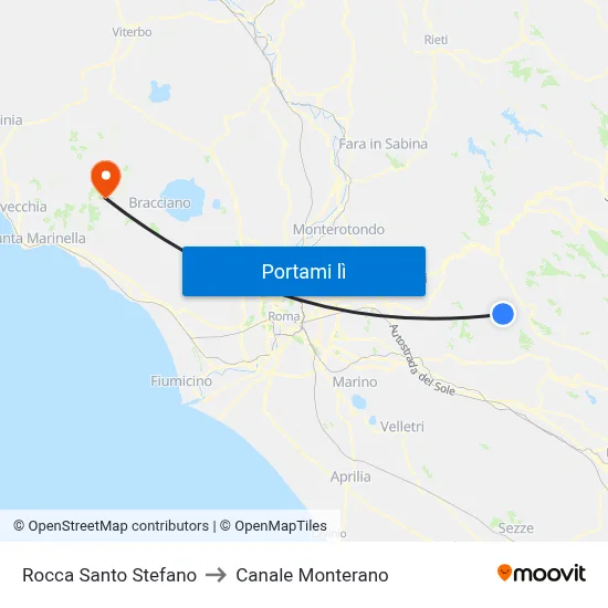 Rocca Santo Stefano to Canale Monterano map