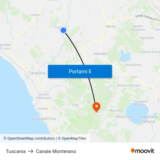 Tuscania to Canale Monterano map