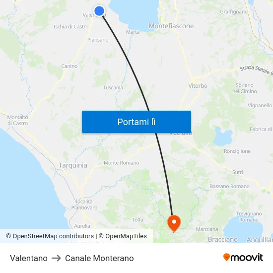 Valentano to Canale Monterano map