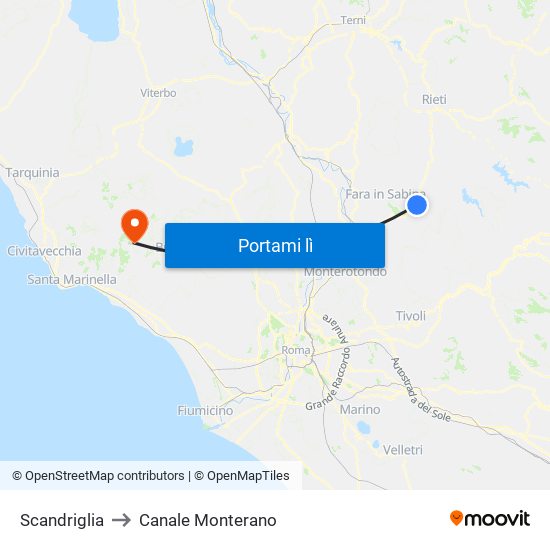 Scandriglia to Canale Monterano map