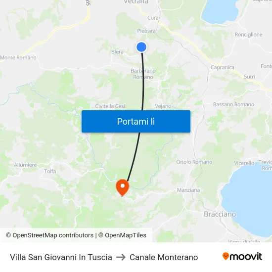 Villa San Giovanni In Tuscia to Canale Monterano map