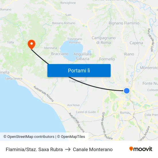 Flaminia/Staz. Saxa Rubra to Canale Monterano map