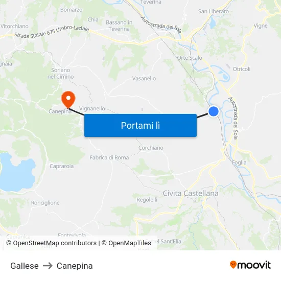 Gallese to Canepina map