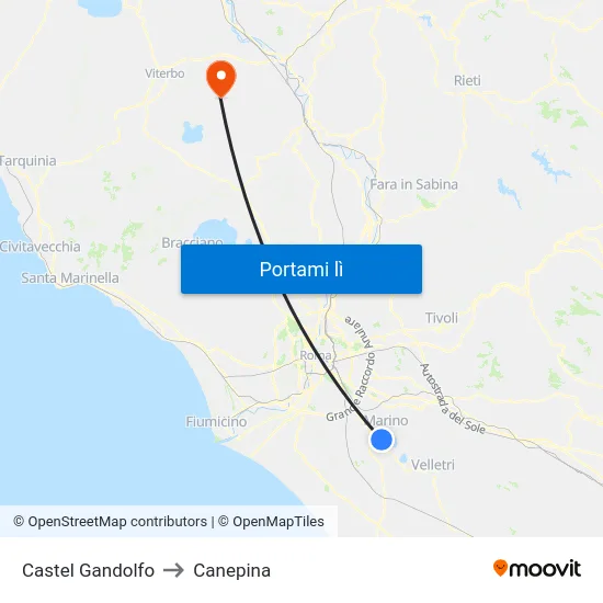 Castel Gandolfo to Canepina map