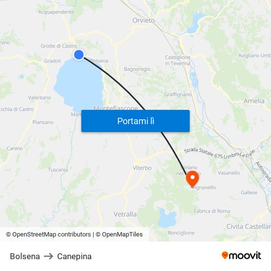 Bolsena to Canepina map