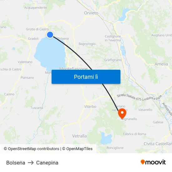 Bolsena to Canepina map