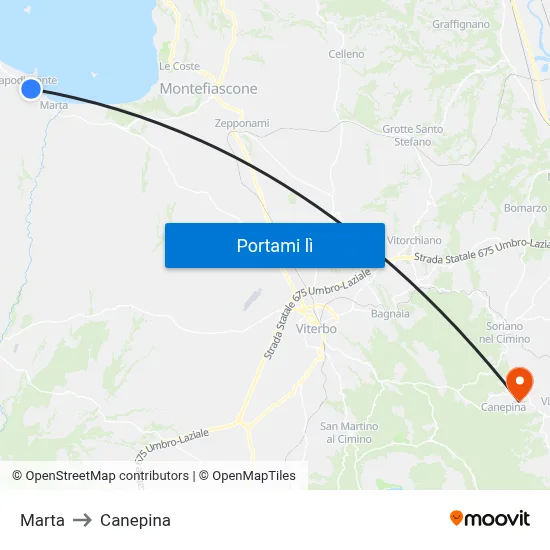 Marta to Canepina map