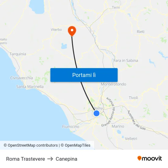 Roma Trastevere to Canepina map
