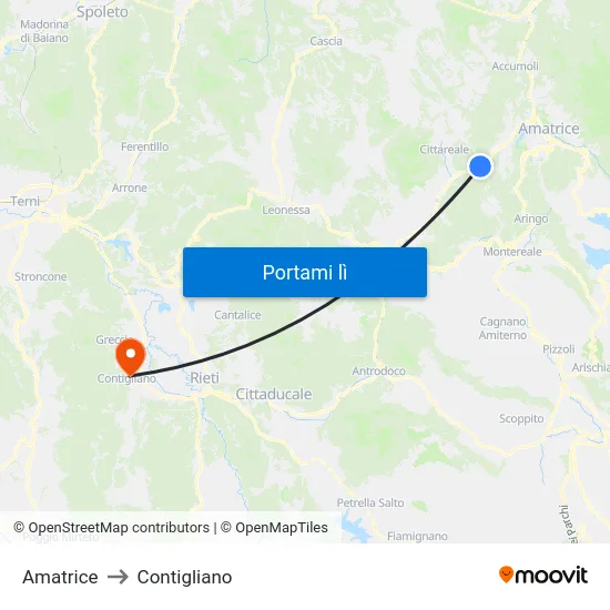 Amatrice to Contigliano map
