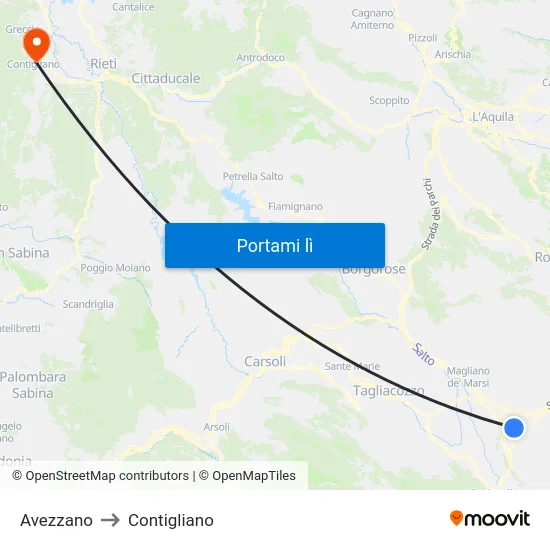 Avezzano to Contigliano map