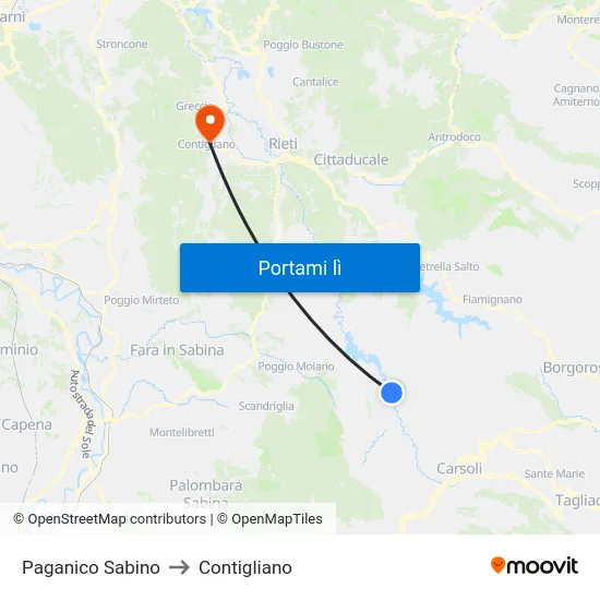Paganico Sabino to Contigliano map