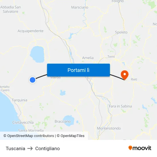 Tuscania to Contigliano map