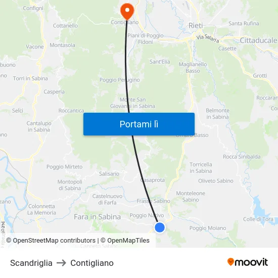 Scandriglia to Contigliano map