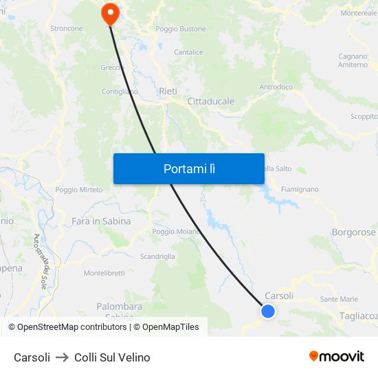 Carsoli to Colli Sul Velino map