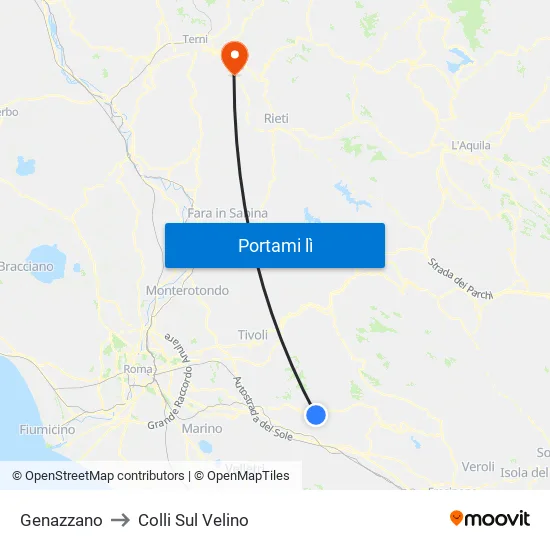 Genazzano to Colli Sul Velino map