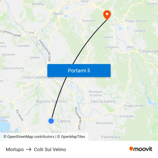 Morlupo to Colli Sul Velino map