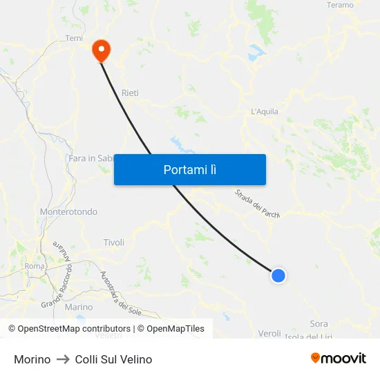Morino to Colli Sul Velino map
