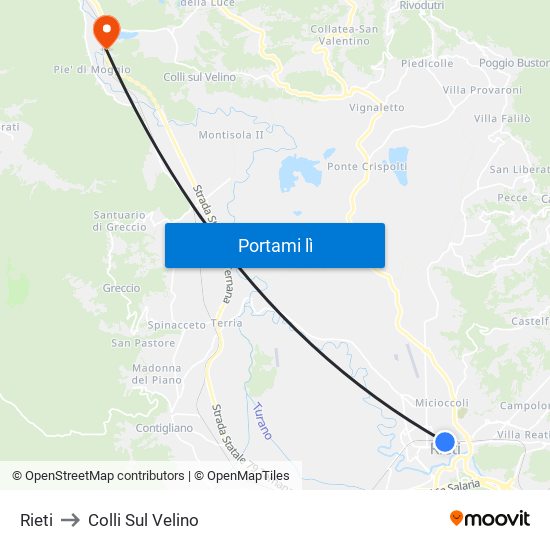Rieti to Colli Sul Velino map