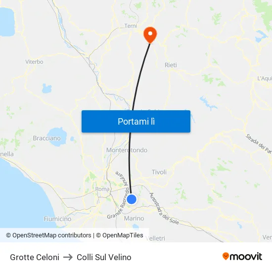 Grotte Celoni to Colli Sul Velino map