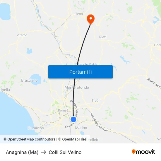 Anagnina (Ma) to Colli Sul Velino map