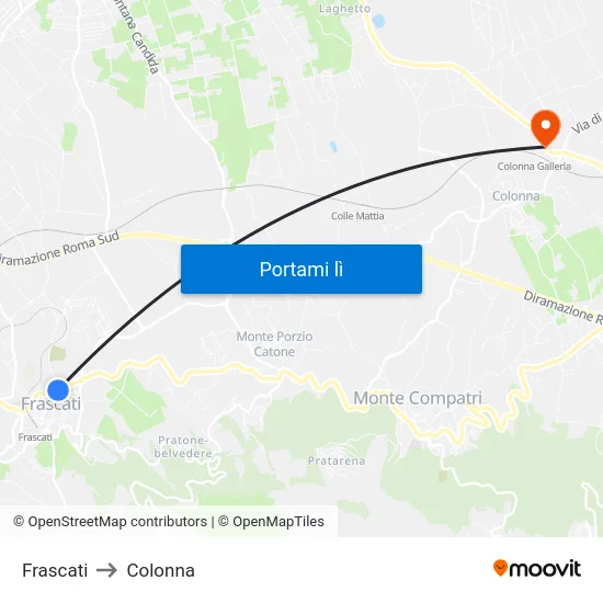 Frascati to Colonna map