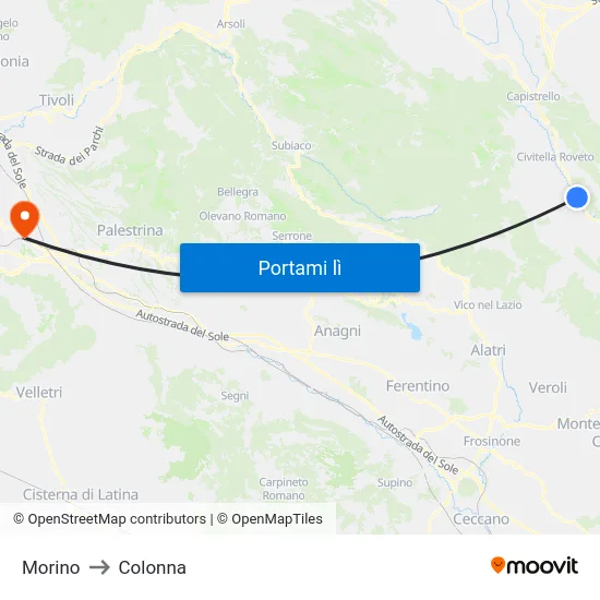 Morino to Colonna map