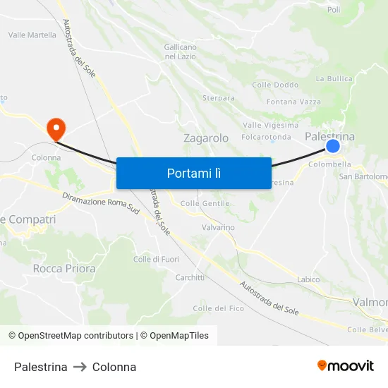 Palestrina to Colonna map