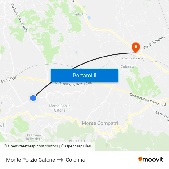 Monte Porzio Catone to Colonna map