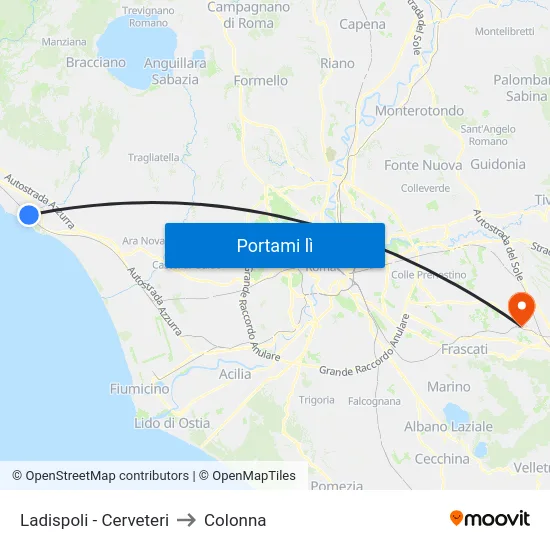Ladispoli - Cerveteri to Colonna map