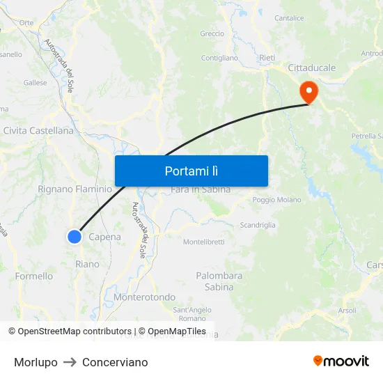 Morlupo to Concerviano map