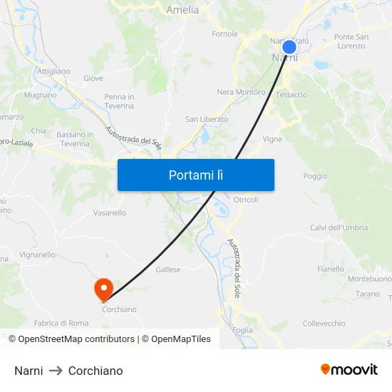 Narni to Corchiano map