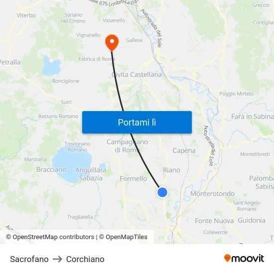 Sacrofano to Corchiano map