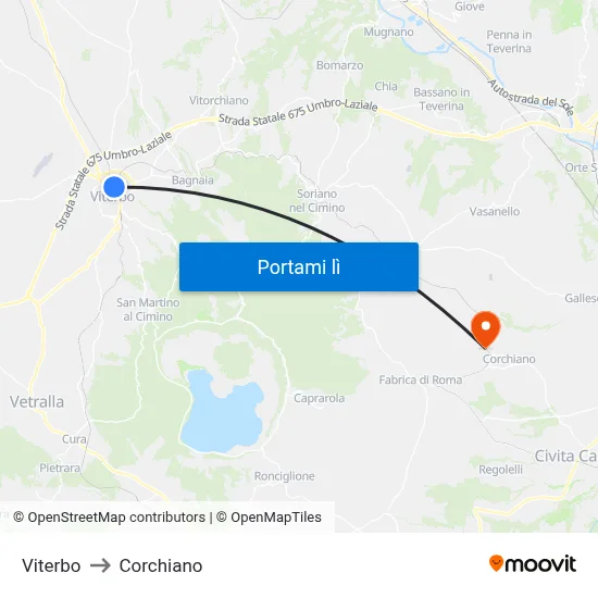 Viterbo to Corchiano map