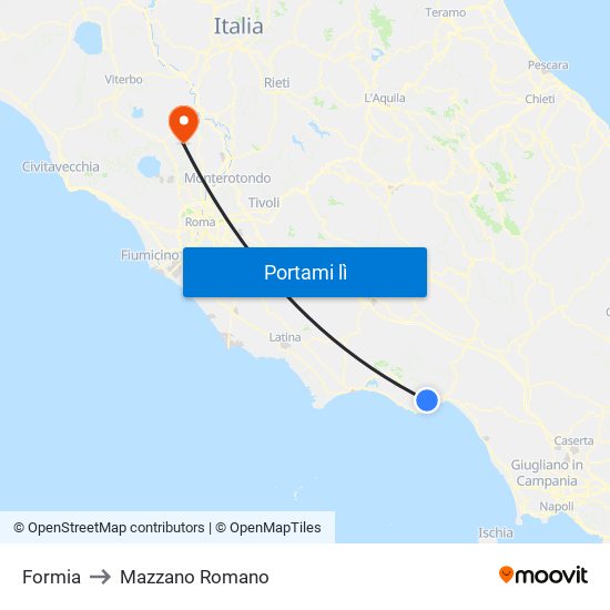 Formia to Mazzano Romano map