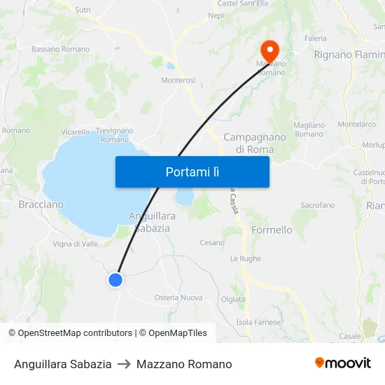 Anguillara Sabazia to Mazzano Romano map