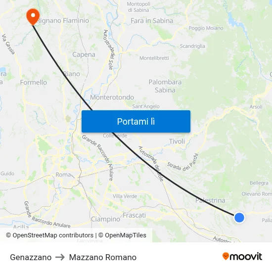 Genazzano to Mazzano Romano map