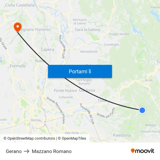 Gerano to Mazzano Romano map